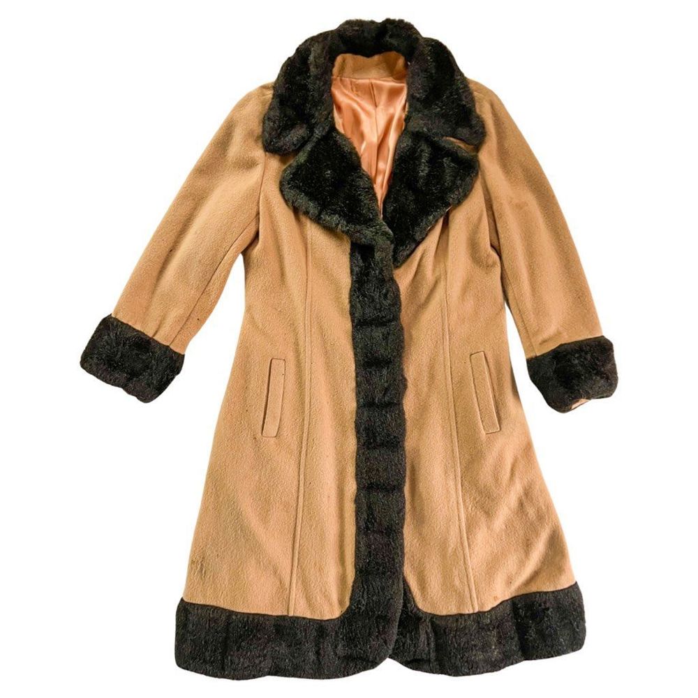 Vintage 60s Faux-Fur Trimmed Wool Coat with Silk Lining
